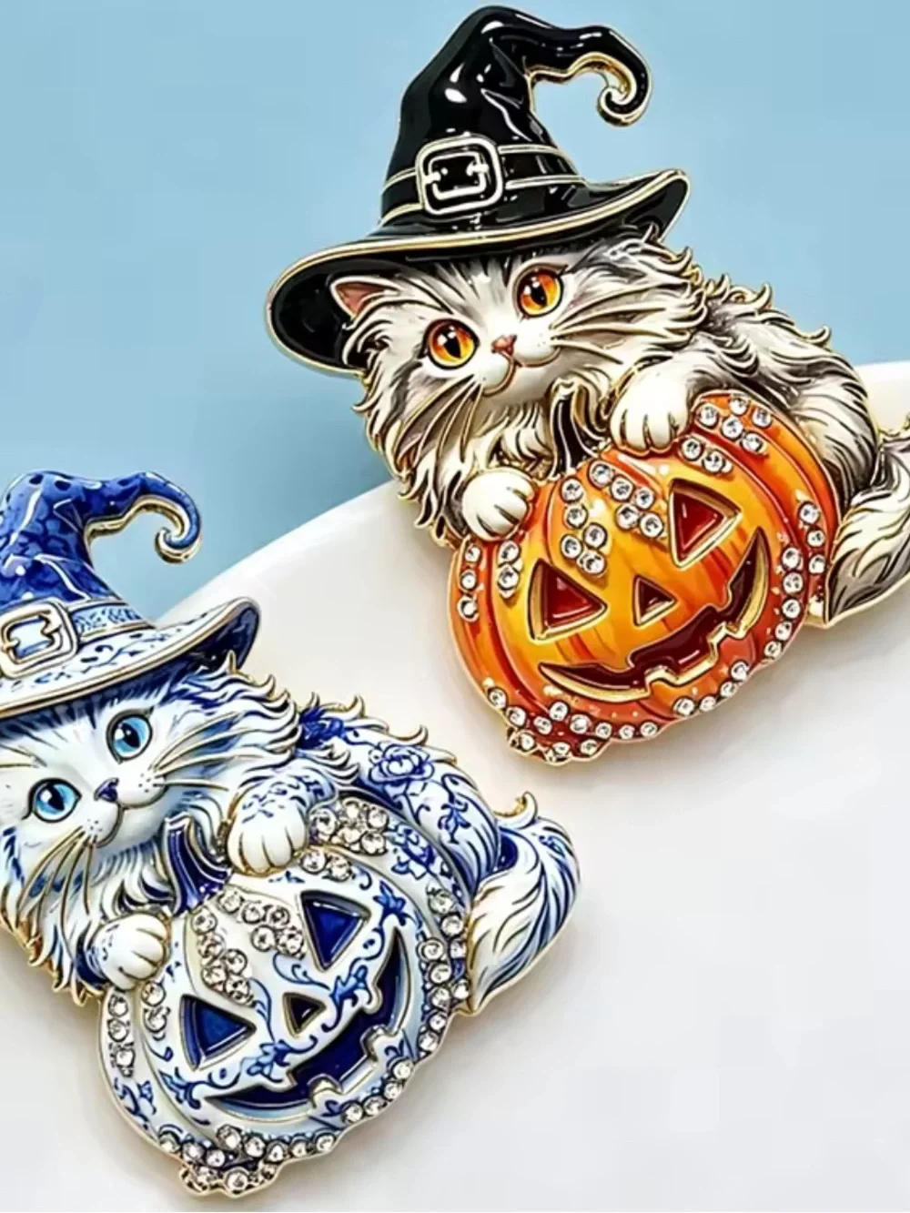 Halloween Witch Cat Pumpkin Brooch 🎃🐈‍⬛